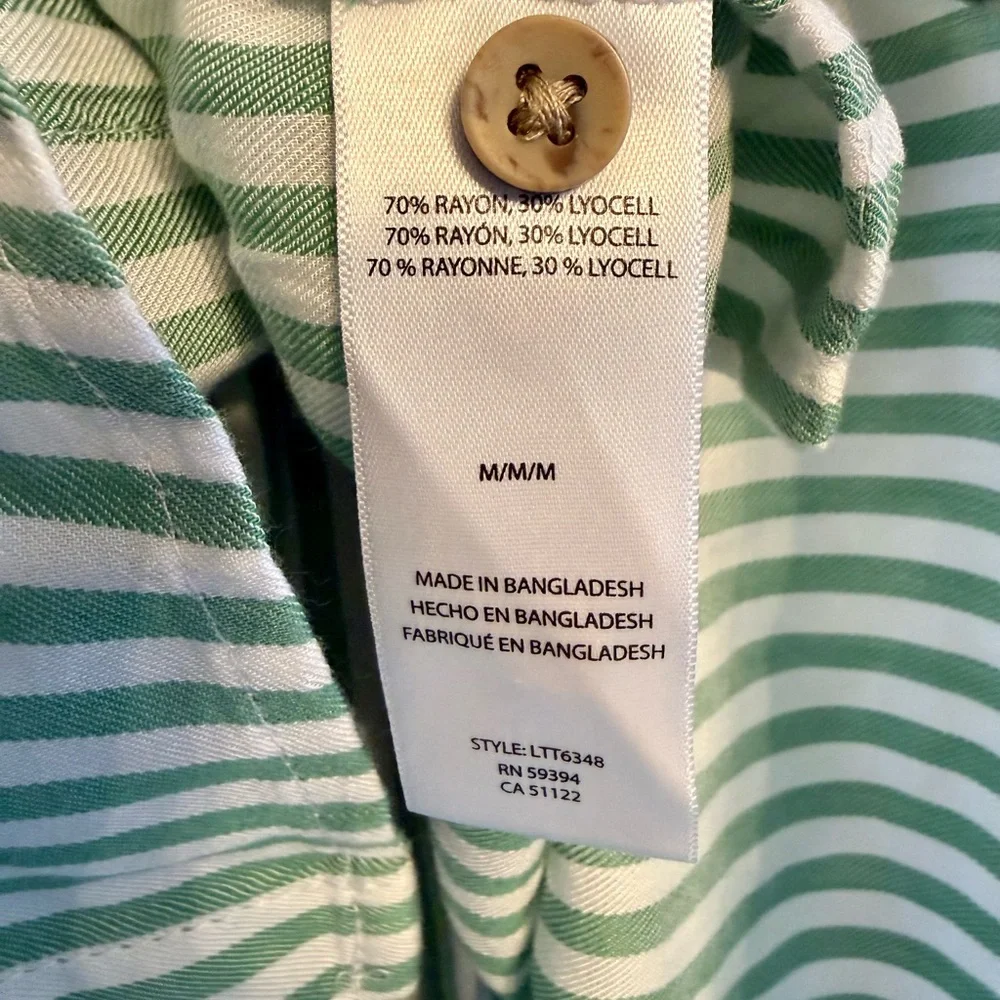 beachlunchlounge Candace Green and White Striped Shirt Lightweight Summer Vibe - Picture 9 of 9